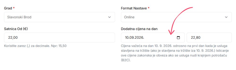 Dodatna cijena u obrtu za instrukcije korisnicko sucelje