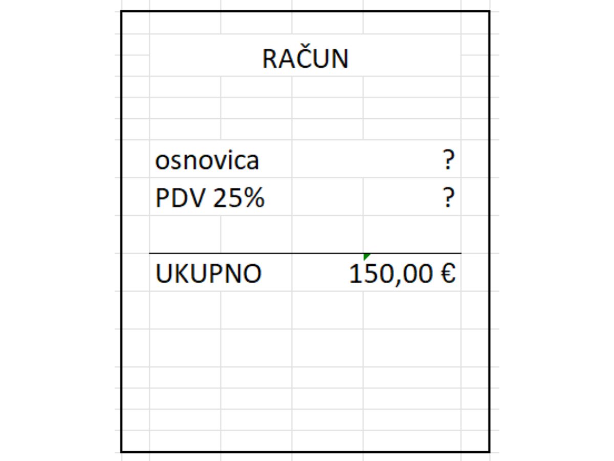 Izlazni račun kupcima poznat ukupan iznos računa